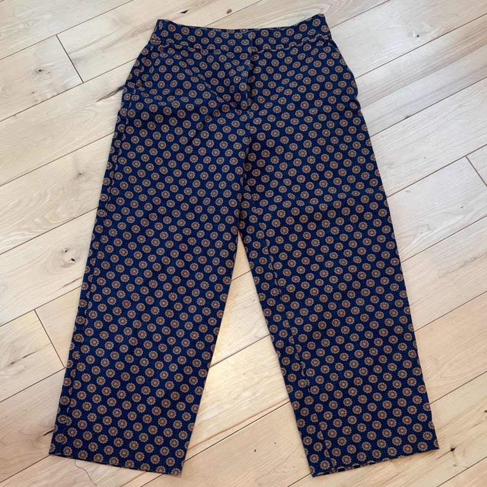 Boden Navy Pants with Pink and Tan Floral Medallion Trim